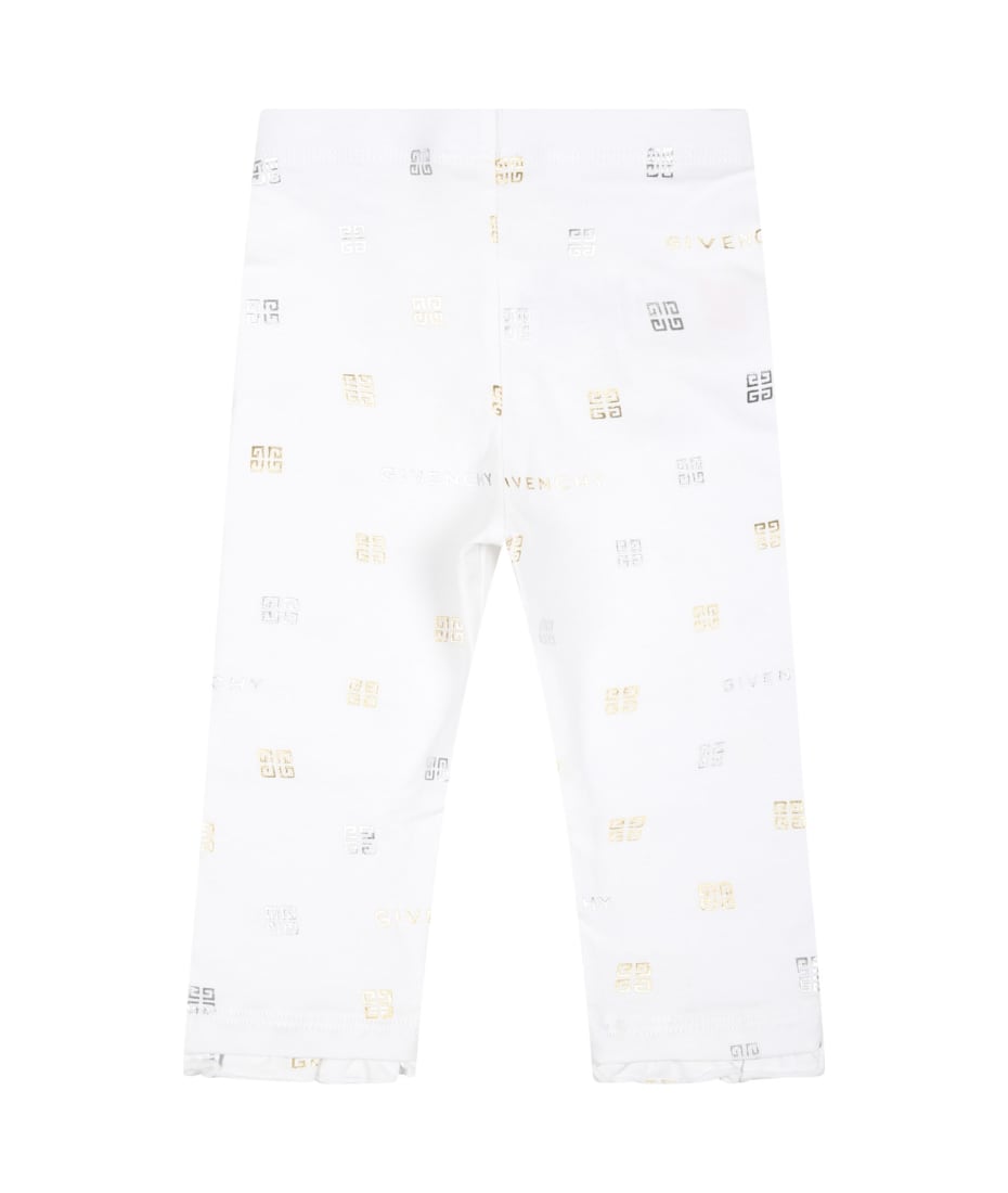 Givenchy Fall White Leggings For Baby Girl With Logo And 4g Motif - White