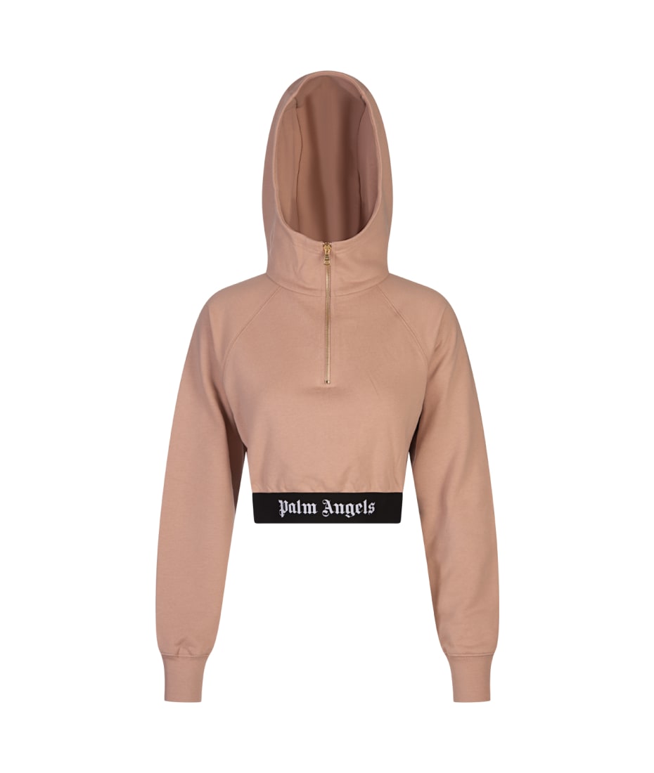 Palm Angels Pink Crop Hoodie With Logo Band italist ALWAYS LIKE A SALE