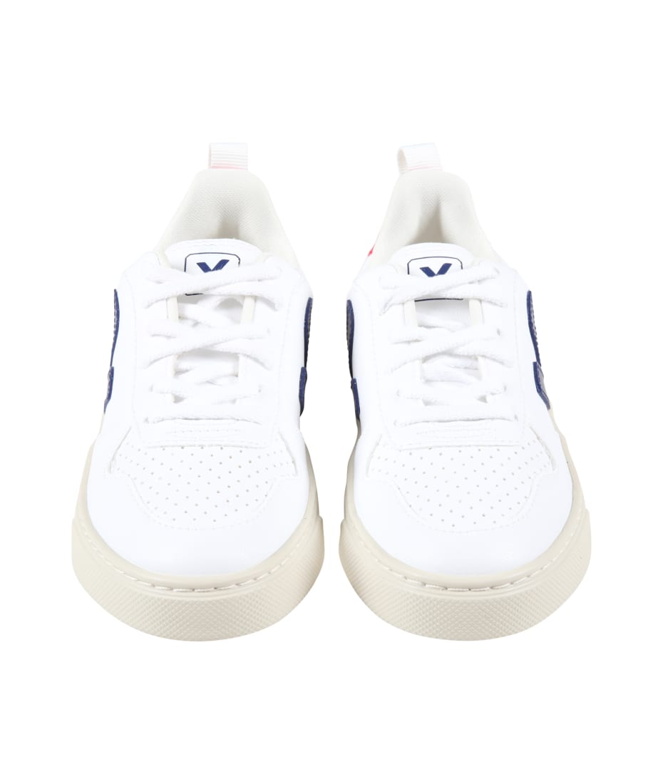 Veja White Sneakers For Kids With Blue Logo | italist