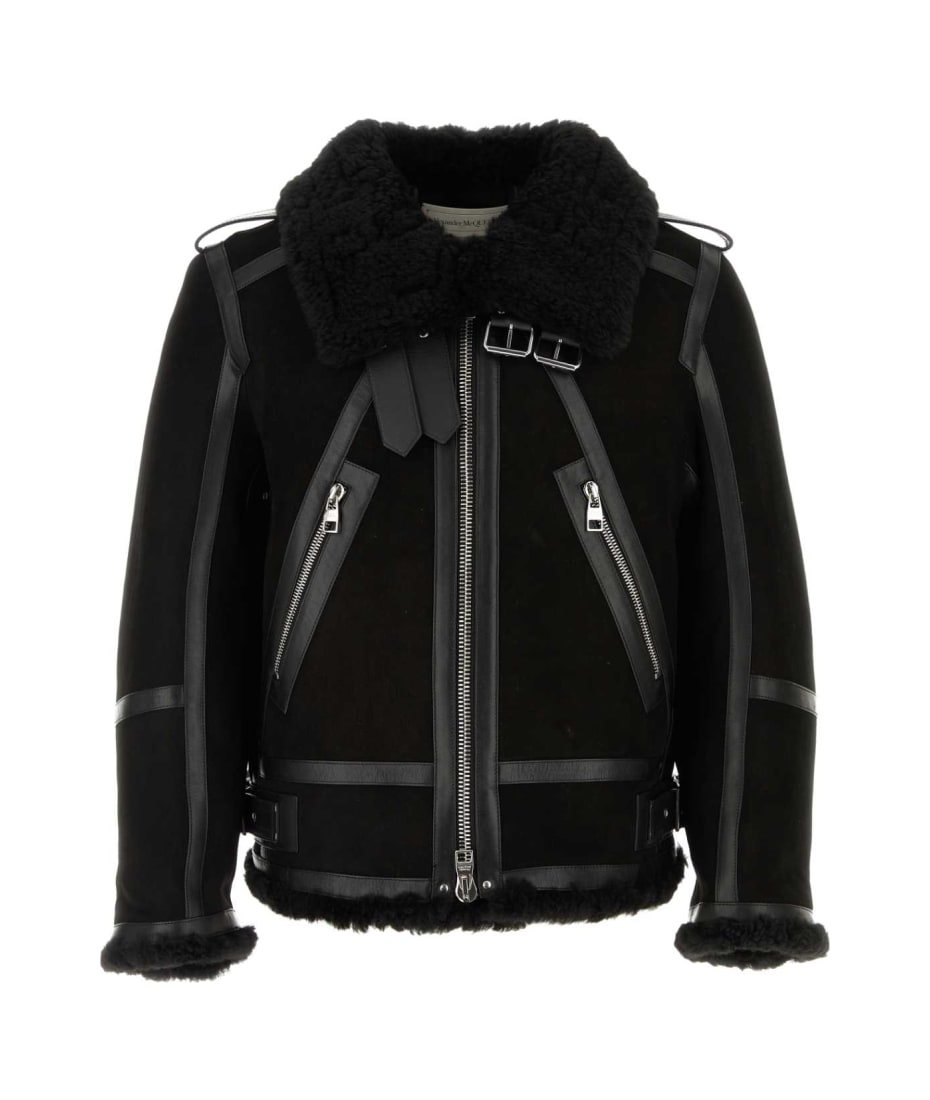 Alexander mcqueen shearling biker jacket best sale