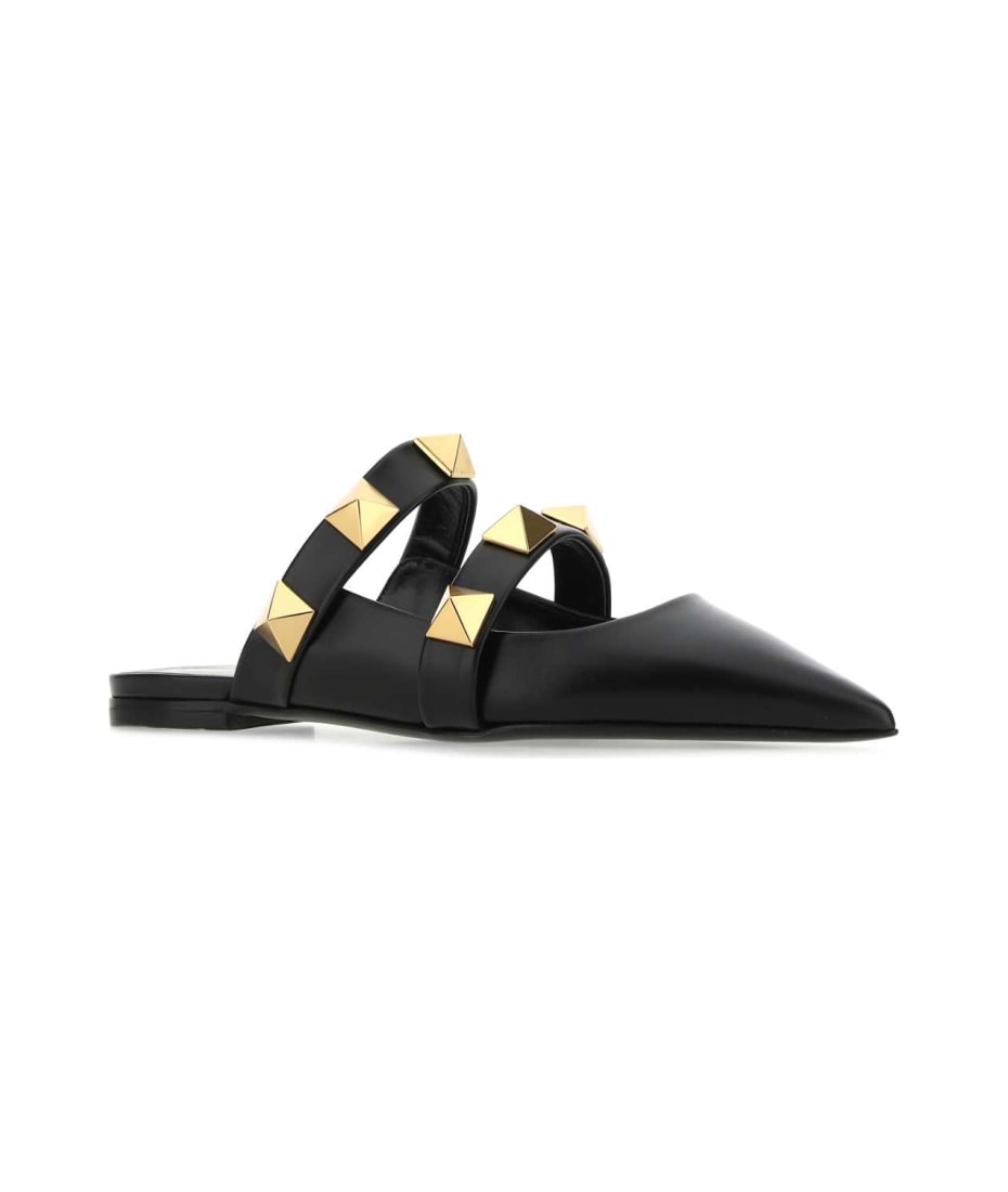 サンダル・ミュール VALENTINO Black leather Roman Stud slippers VALENTINO GARAVANI Roman Stud leather mules | THE OUTNET