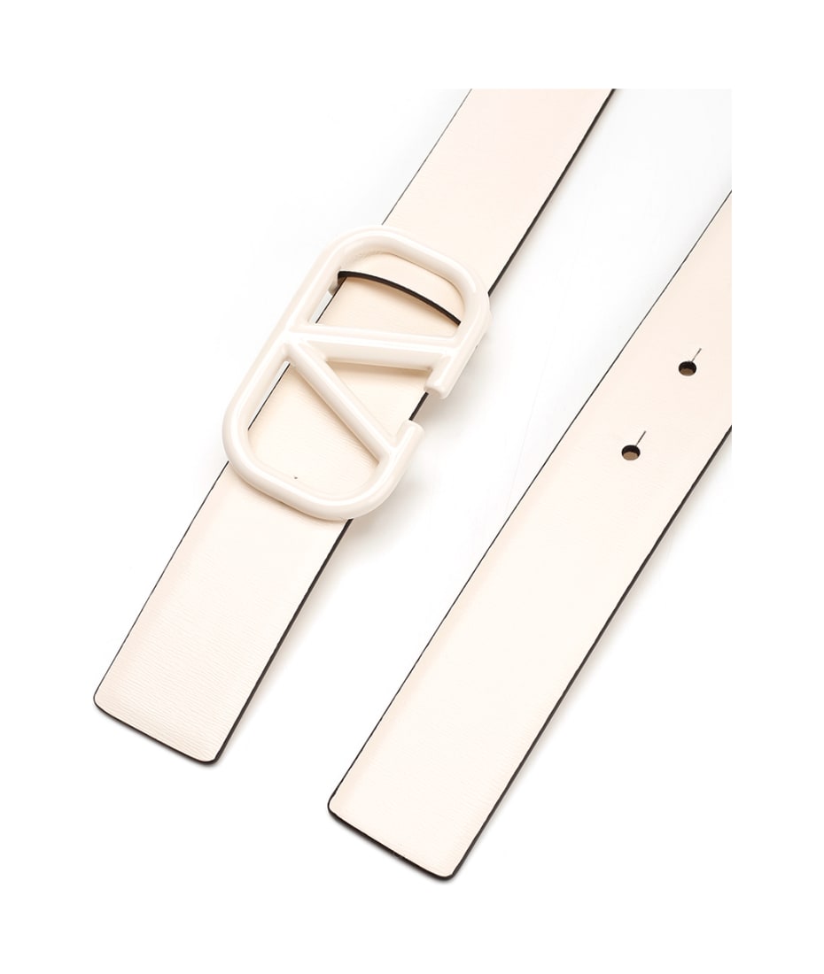 V Logo Signature 20 Reversible Leather Belt in Beige - Valentino Garavani