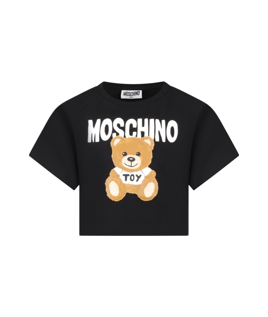 Moschino Black T-shirt For Girl With Teddy Bear And White Logo T