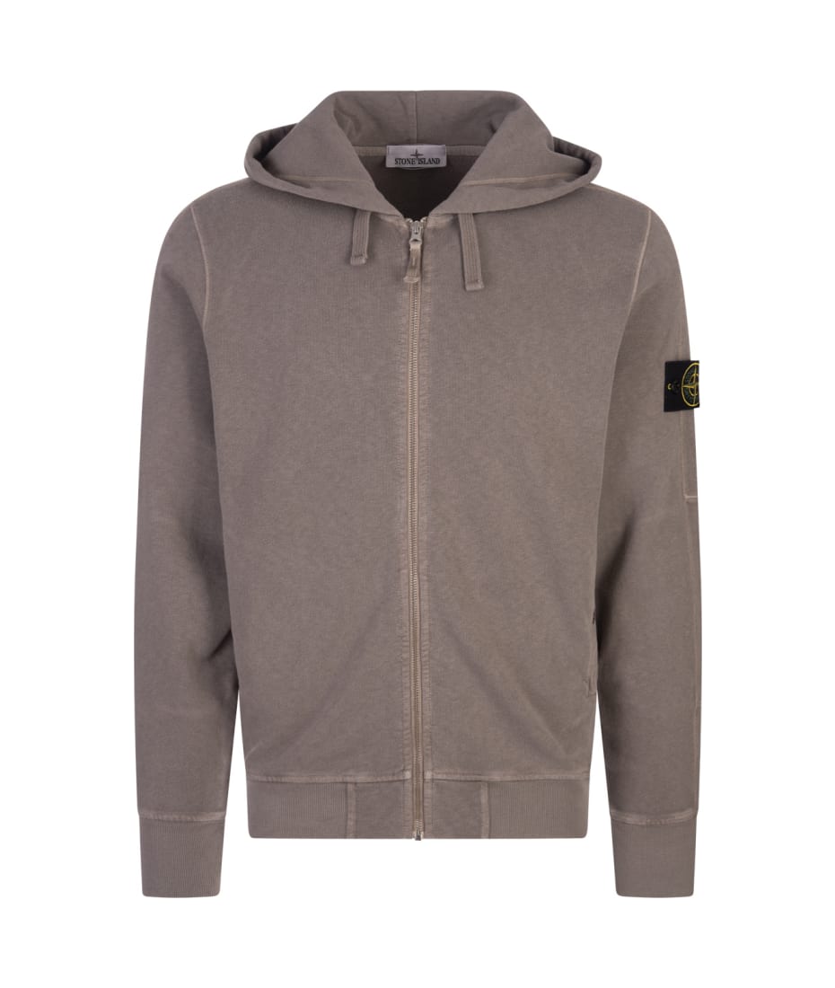 Stone Island Dove Zip-up Hoodie With 'old' Treatment - Brown