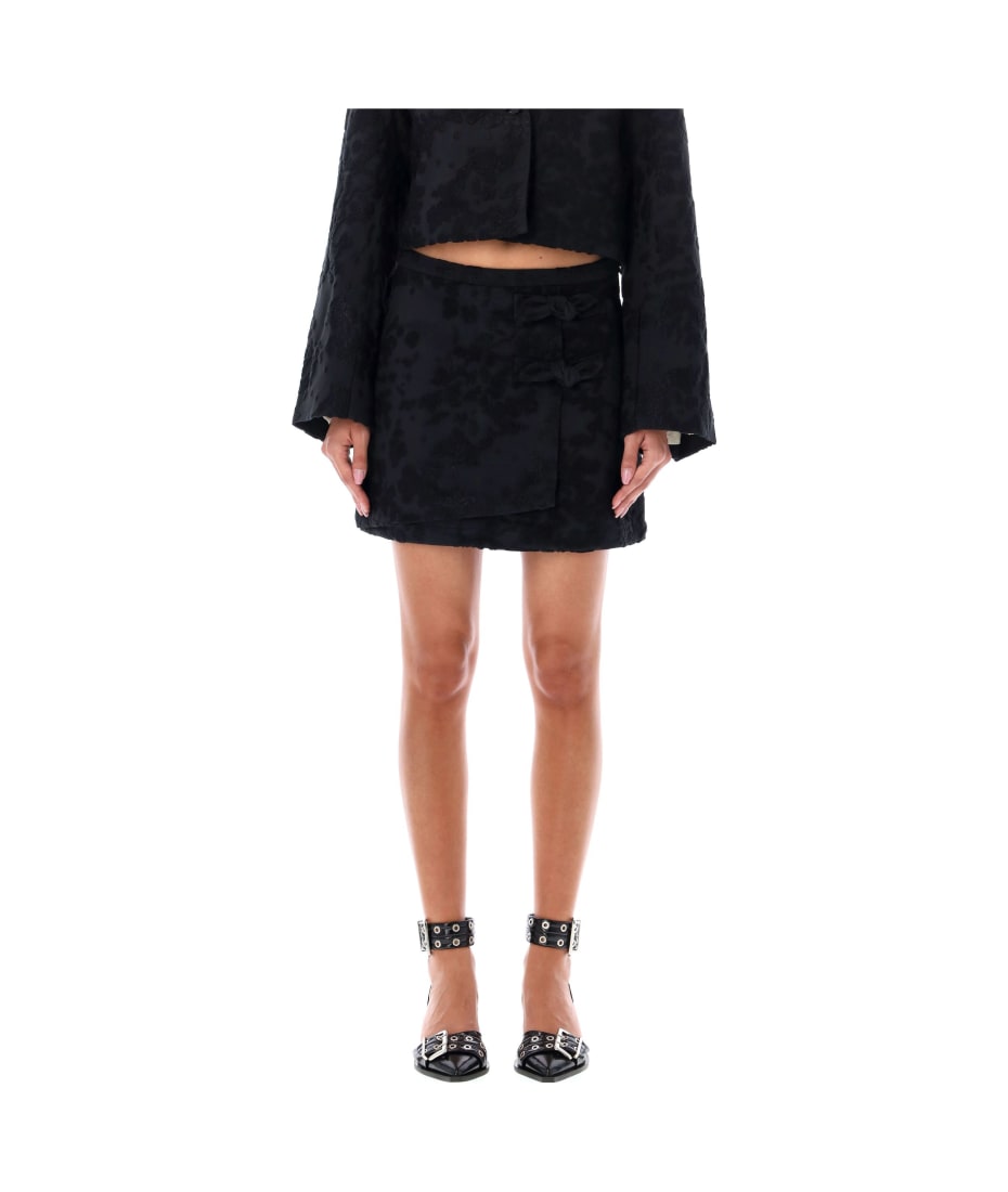 ミニスカート Ganni FW24 MINI SKIRT JACQUARD (F92756785 099) Gold/Silver Gold and Silver Metallic Elasticated Mini Skirt