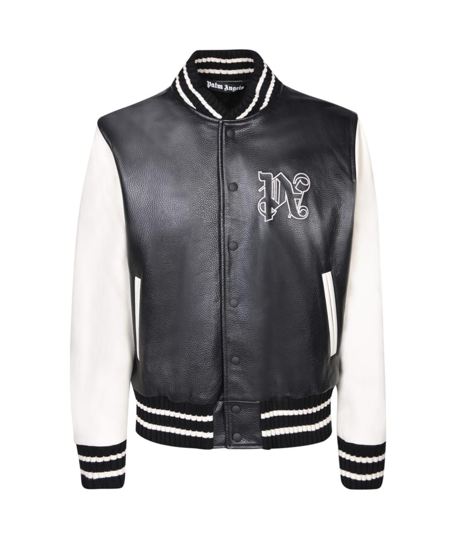 OFFWH PALM ANGELS Monogram Leather Varsity Jacket (PMEK001E23FAB001)