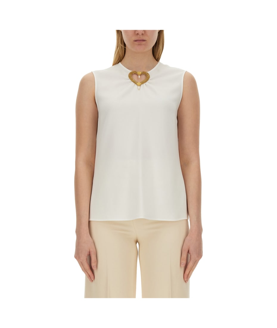 Tシャツ・カットソー Moschino SS24 BLOUSE WITH HEART APPLIQUE (08070433_8001) Moschino Blouse With Heart Applique | italist