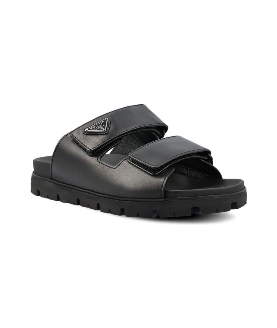 【関税＆送料込み】Prada Enamel Triangle-Logo Flat Sandals Prada Enamel triangle-logo Flat Sandals | Black | FARFETCH ID