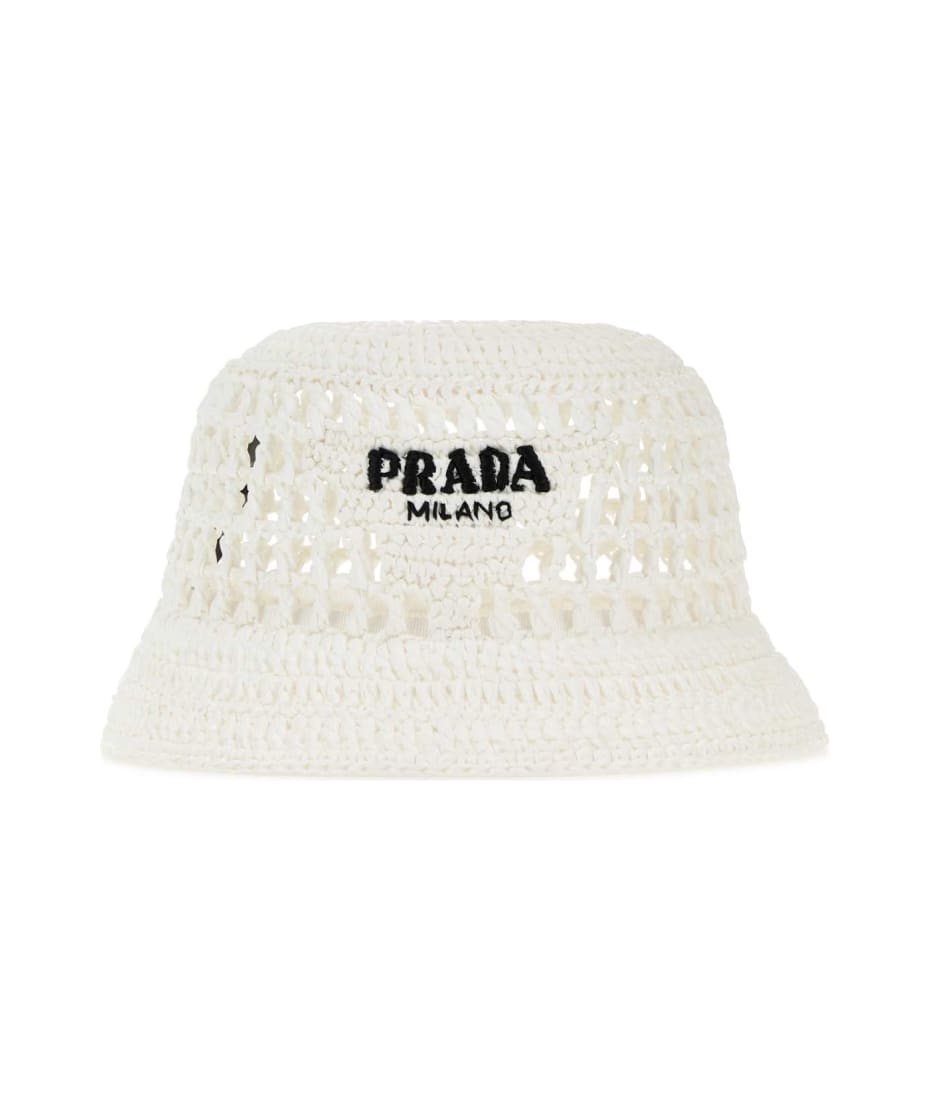 Prada White Raffia Bucket Hat | italist