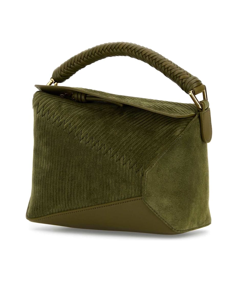 スペインブランド　ＬOE WE Loewe Army Green Suede Small Puzzle Handbag | italist, ALWAYS LIKE