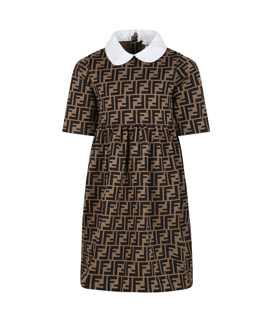 Fendi Brown Dress For Girl With Double F italist