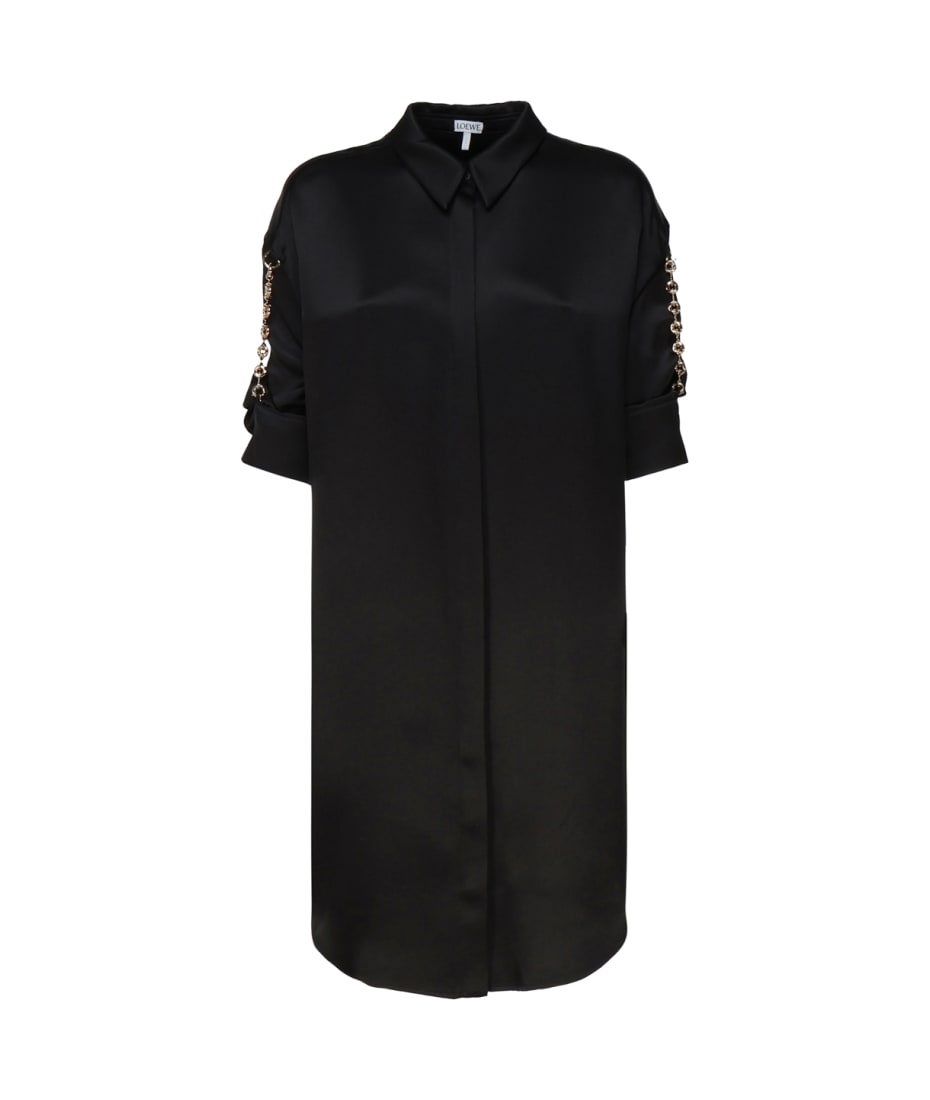 【関税&送料込】Loewe Black Satin Shirt Dress Loewe Black Satin Shirt Dress | italist