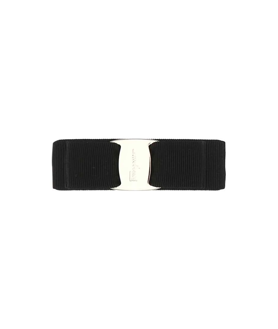 ヘアアクセサリー SALVATORE FERRAGAMO BLACK FABRIC VARA HAIR CLIP Salvatore Ferragamo Black Fabric Vara Bow Hair Clip Gold