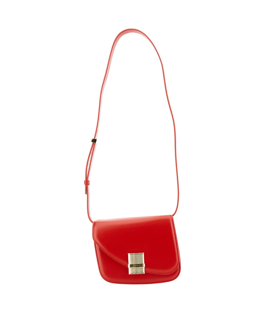 【送料&関税込】Ferragamo oyster Red Asymmetric Crossbody Ba Ferragamo 'oyster' Red Asymmetric Crossbody Bag With Logo