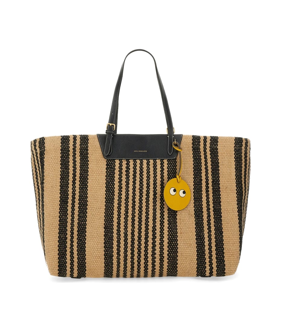 トートバッグ Anya Hindmarch TOTE BAG WITH LOGO (198912 BLACK NATURAL) MULTICOLOUR Anya Hindmarch TOTE BAG WITH LOGO