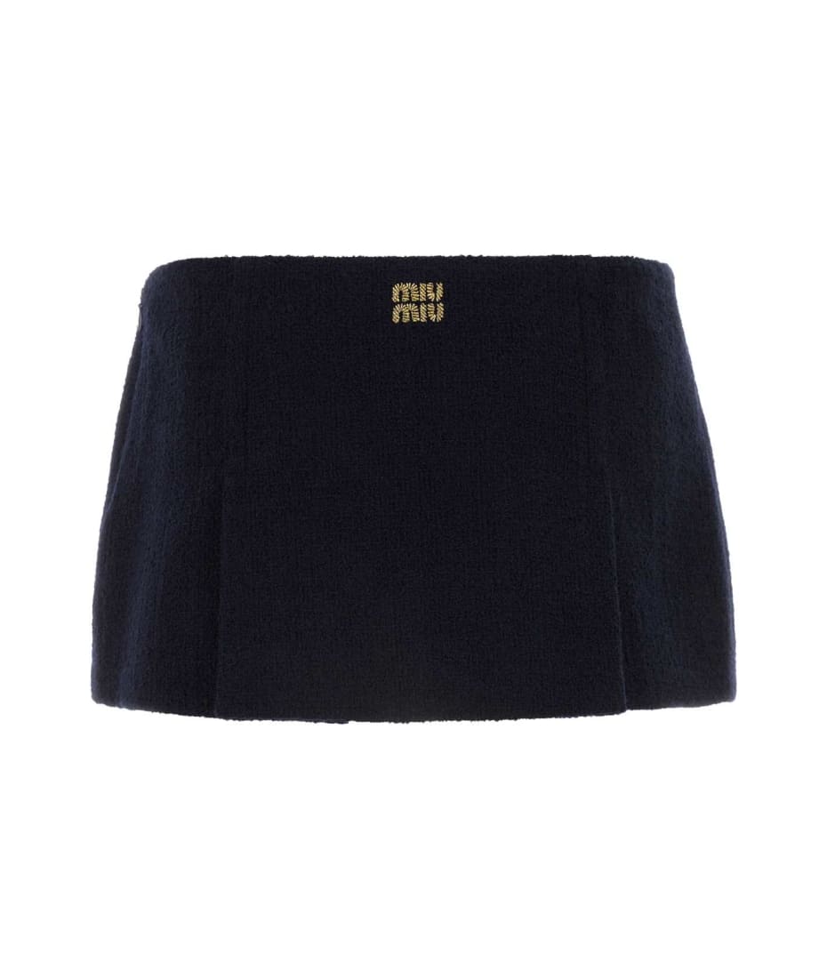 Miu Miu Midnight Blue Wool Blend Mini Skirt | italist