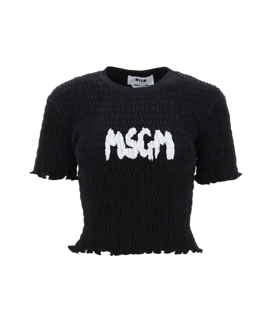 【関税込/国内即発】Msgm smocked t-shirt MSGM Smocked T-shirt With Logo Print | italist