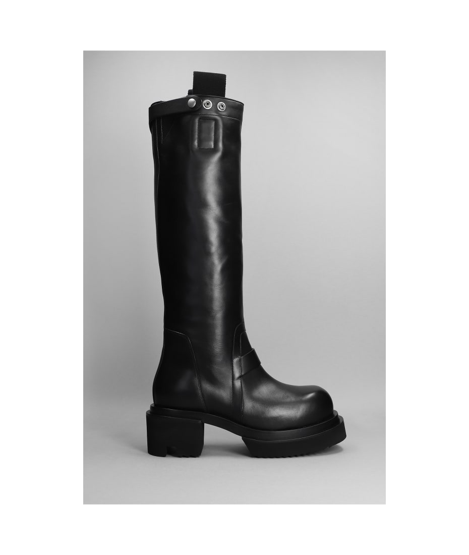 Rick Owens Pull On Bogun High Heels Boots In Black Leather