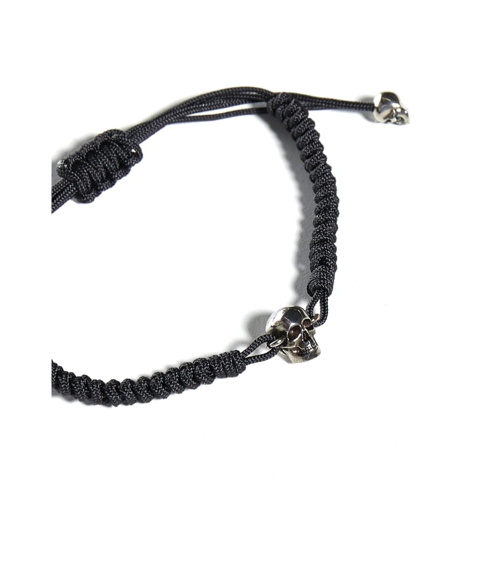 Alexander McQueen Braided Nylon Bracelet With Skull Decoration - black