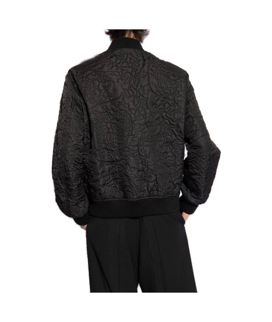 Versace Barocco-quilted Button-up Bomber Jacket - Black