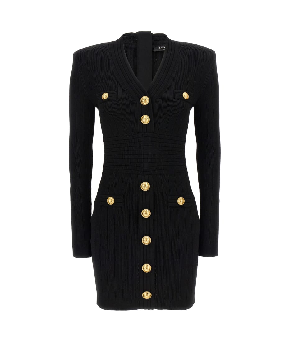 【送料&関税込】Balmain Logo Button Ribbed Dress Balmain Logo Button Ribbed Dress | italist