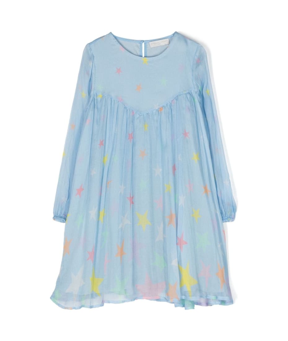 Light Blue Silk Dress With Star Print