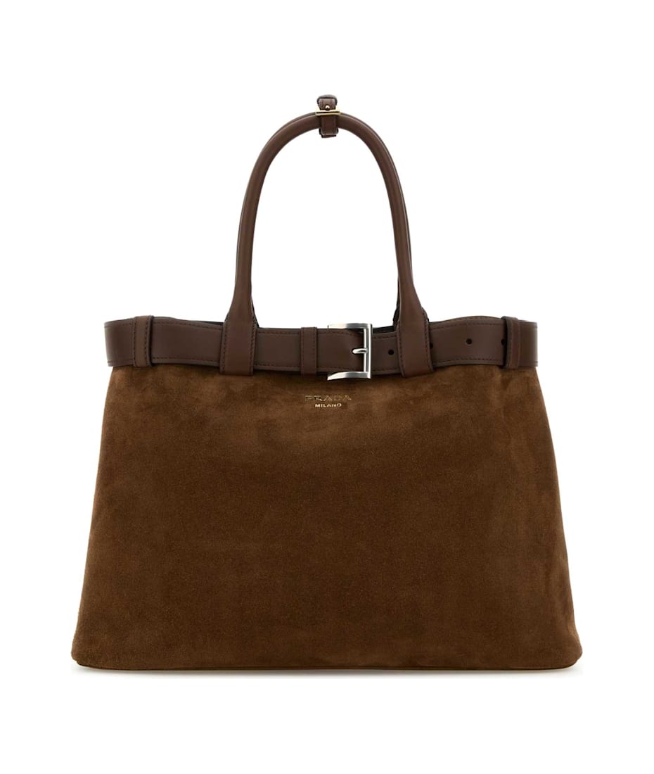 【関税&送料込】Prada Brown Suede Prada Buckle Large Handbag Brown Suede Prada Buckle Large Handbag | italist