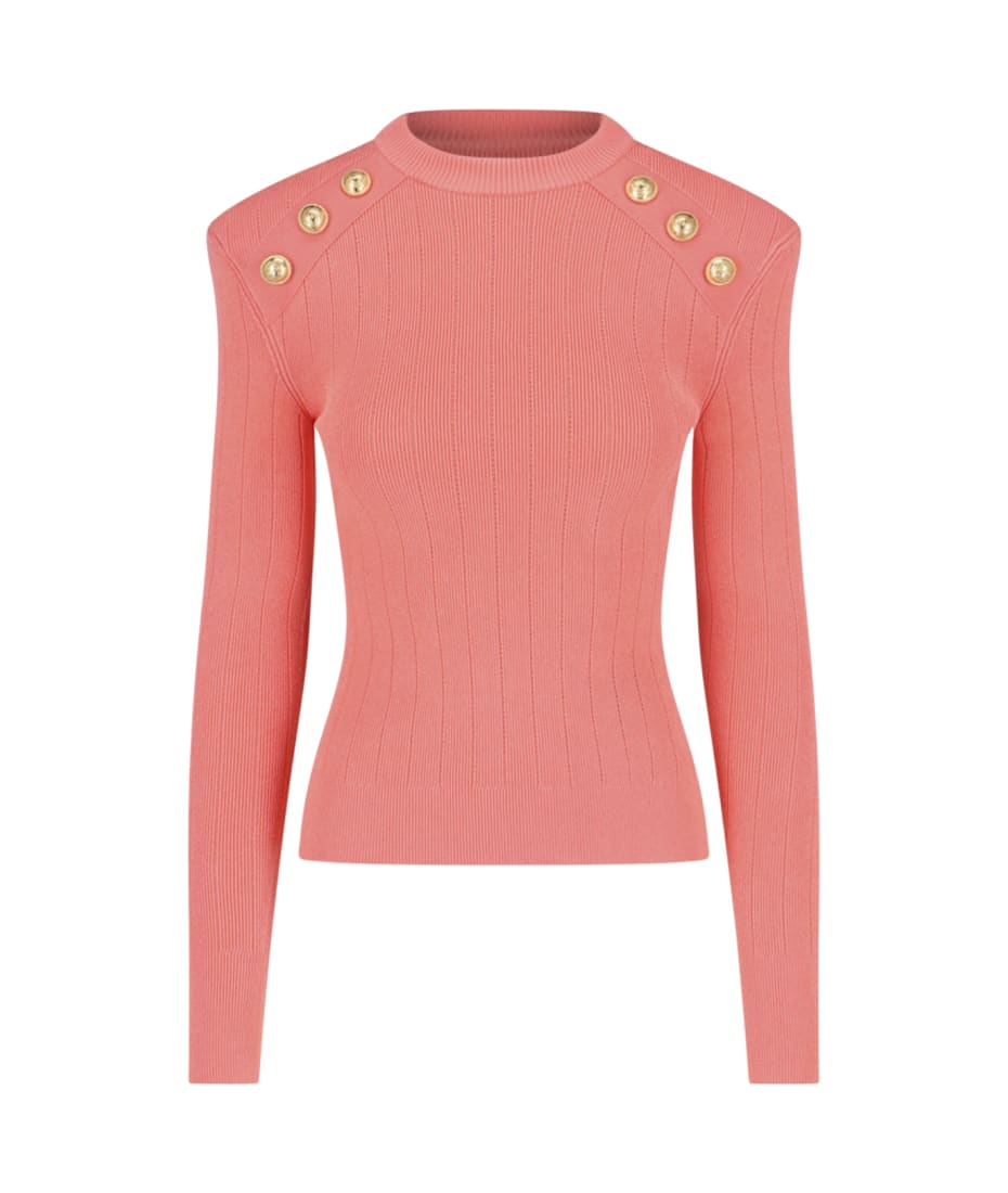 Balmain Logo Button Sweater - Pink