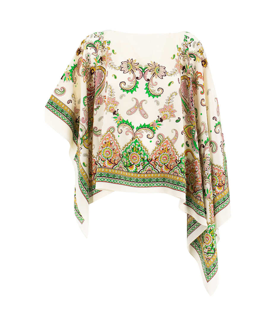 【送料&関税込】Etro Multicolor Cape With All-over Paisley P Etro Multicolor Cape With All-over Paisley Print In Silk