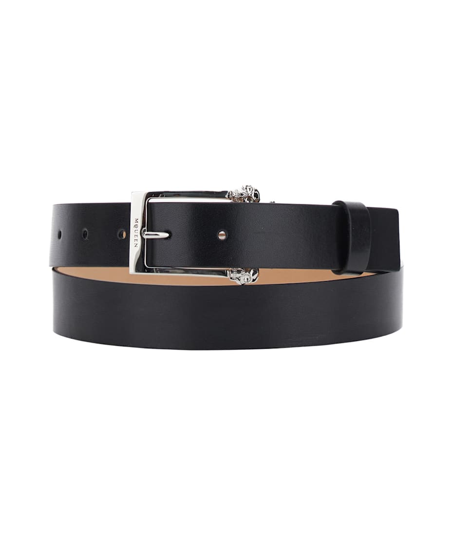 【送料&関税込】Alexander McQueen Double Belt With Skull And Alexander McQUEEN Men's Two Skull Square Buckle Leather Belt