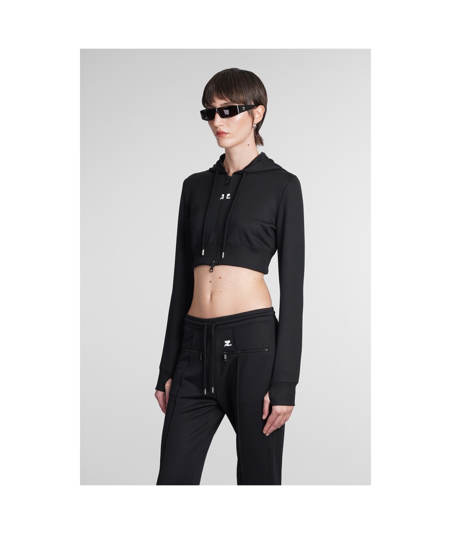 【関税込み】Courreges ブラック ジップアップ スウェットシャツ 関税込み】長袖 ジップアップ ブラック スウェットシャツ