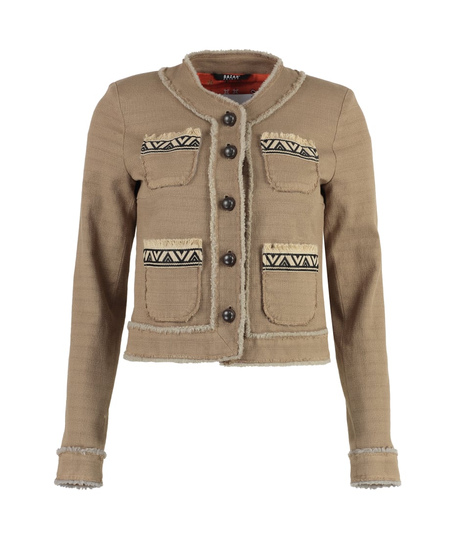 Bazar Deluxe Button-front Cotton Jacket - Beige