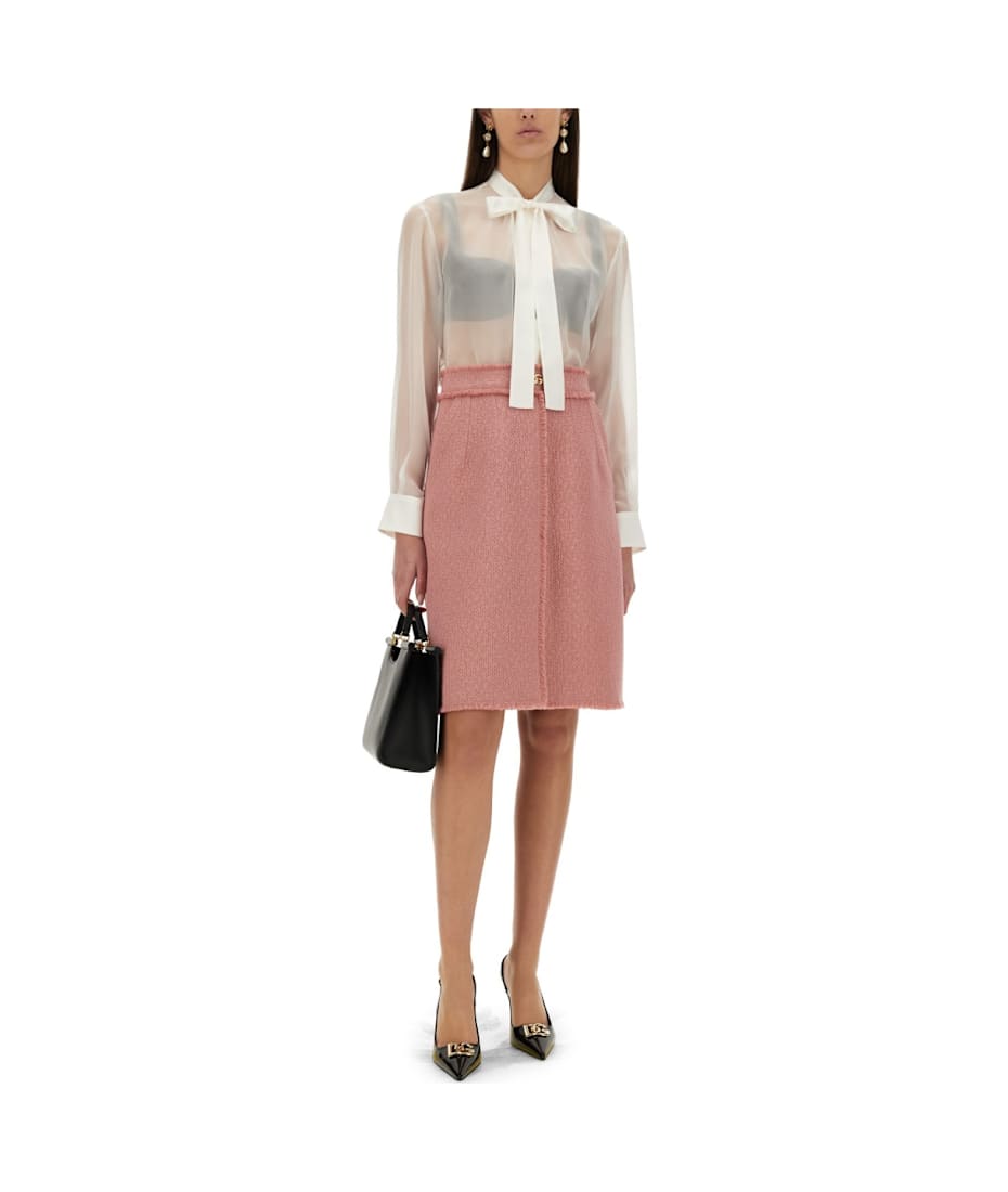 スカート Dolce & Gabbana Rachel Tweed Midi Skirt ホワイトのウィメンズ Raschel tweed midi skirt with central