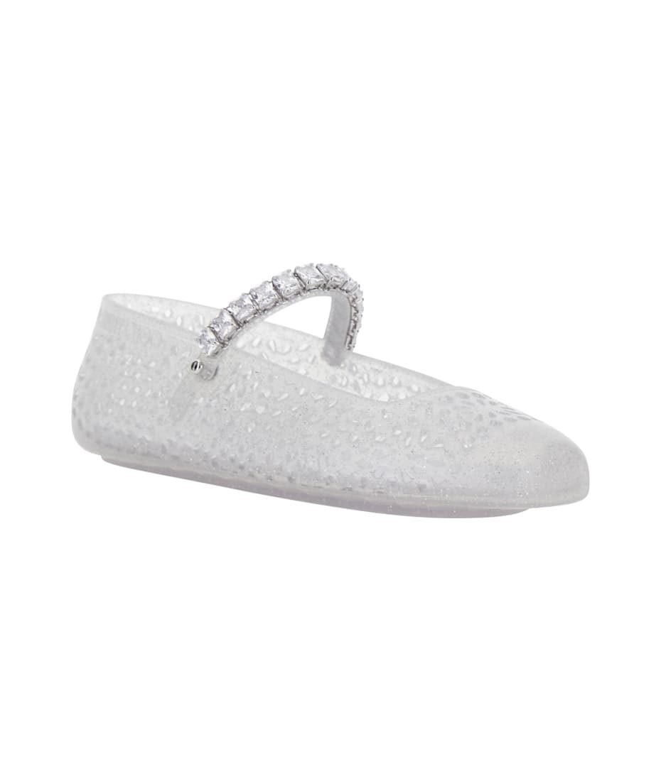 'the Jelly' White Ballet Shoes With Square Toe And Crystal Embellishments In Tech Fabric Woman
