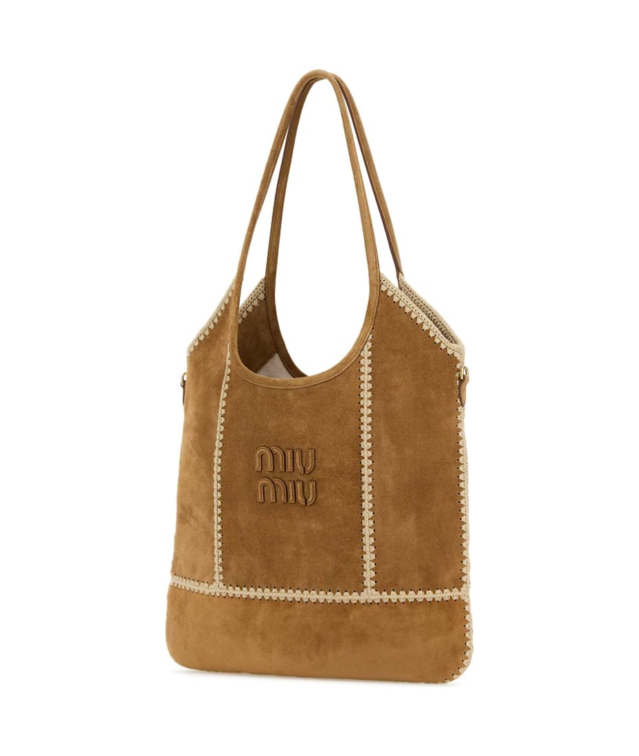 トートバッグ Miu Miu Camel Suede Leather Shopping Bag Miu Miu Camel Suede Leather Shopping Bag | italist