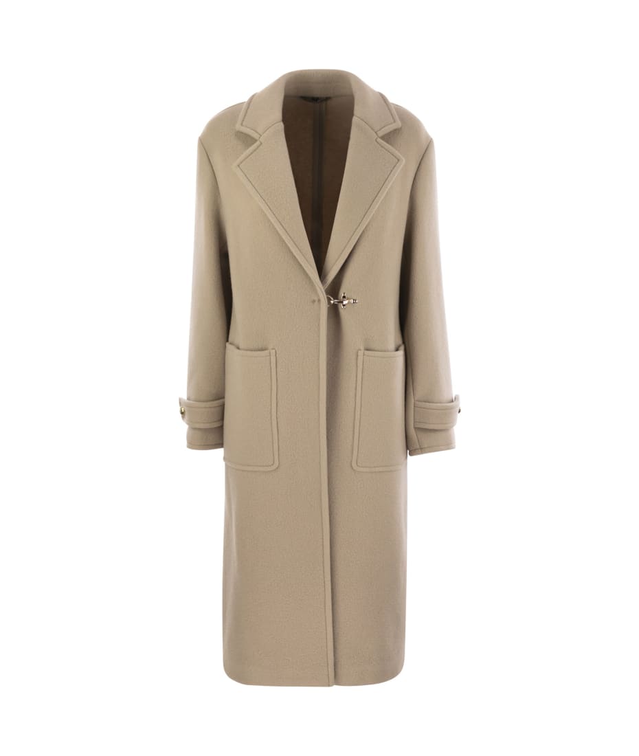 コート Fay FW24 Wool and Cashmere Coat (NAW54493060 B999) Belted coat in cashmere wool with fox fur collar and lapel