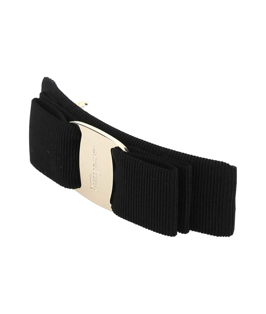 ヘアアクセサリー Salvatore Ferragamo Black Fabric Hair Clip Salvatore Ferragamo Black Fabric Vara Bow Hair Clip Gold