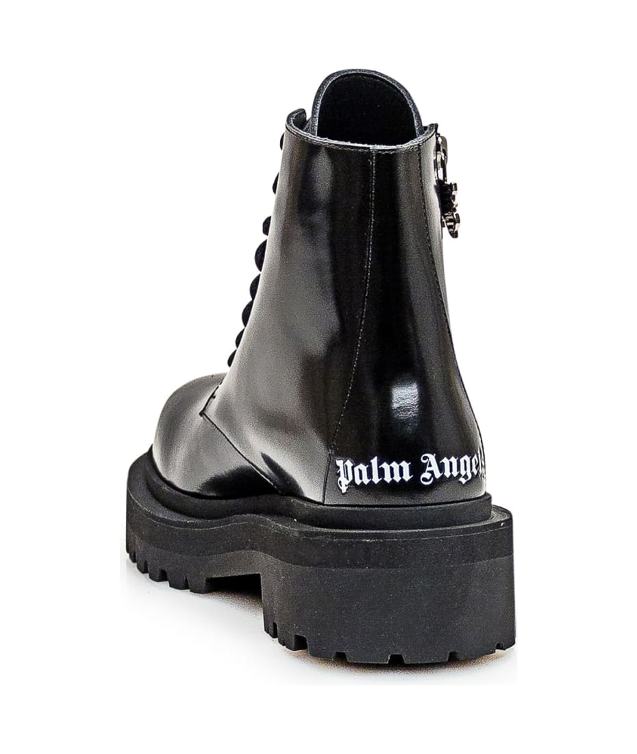 ロングブーツ PALM ANGELS Black Leather Ankle Boots fd317eb82ed776027b78425416d967