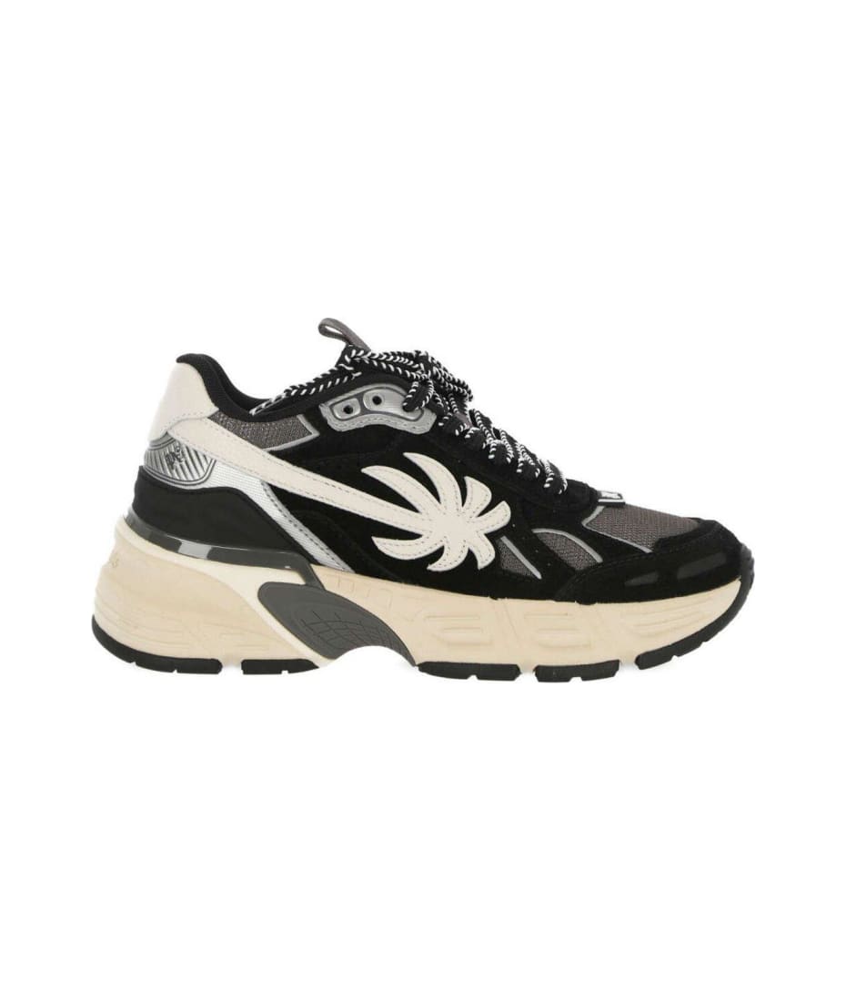 【関税込み】PALM ANGELS LEATHER AND FABRIC PA 4 SNEAKERS PA 4 LEATHER SNEAKERS in BLACK - WHITE for Men | Palm Angels®