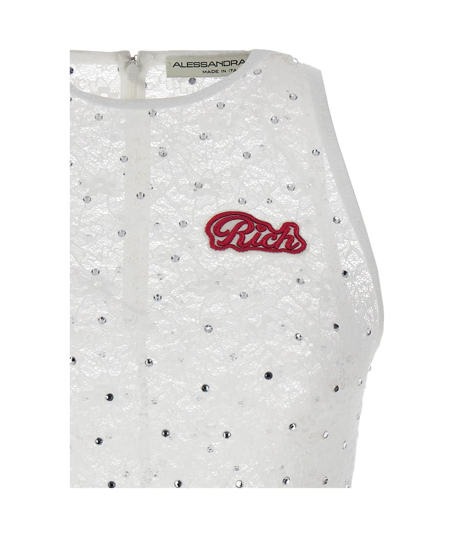 Alessandra Rich Rhinestone Lace Top | italist