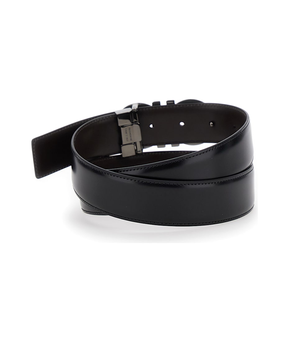 Ferragamo Black Reversible Belt With Gancini Buckle In
