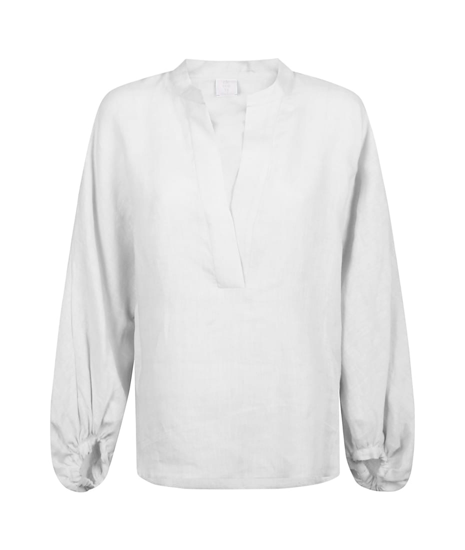 Eleventy Linen Shirt With V Opening - BIANCO
