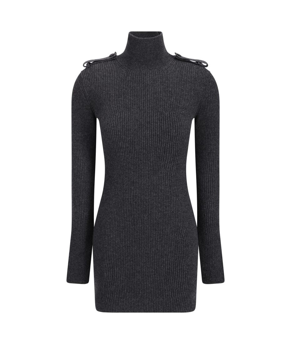 Alexander McQueen Ribbed Knit Mini Dress In Melange Grey