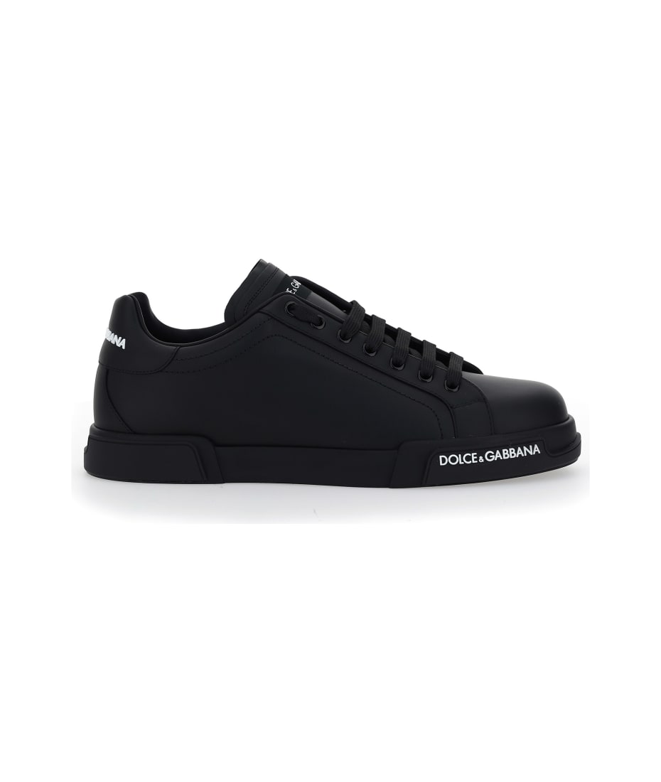 Dolce & Gabbana Portofino Black Leather Sneakers | italist