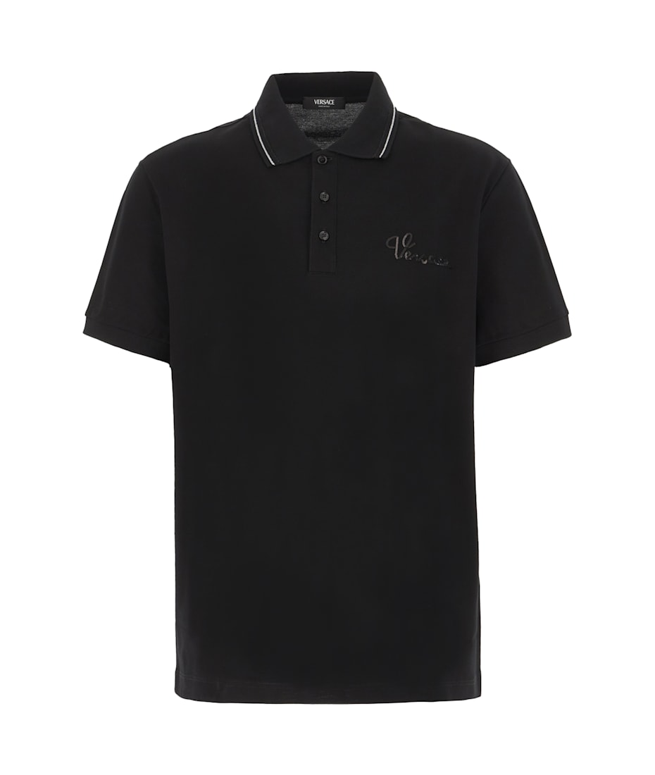 Tシャツ・カットソー VERSACE PIQUET POLO SHIRT WITH EMBROIDERY Versace Black Piquet Polo Shirt | italist