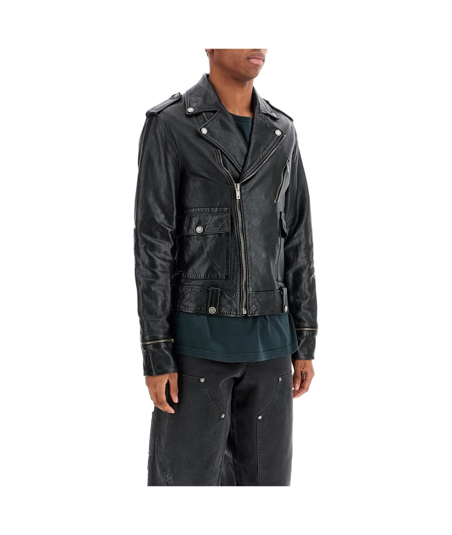 Golden Goose Black Waxed Leather Biker Jacket | italist
