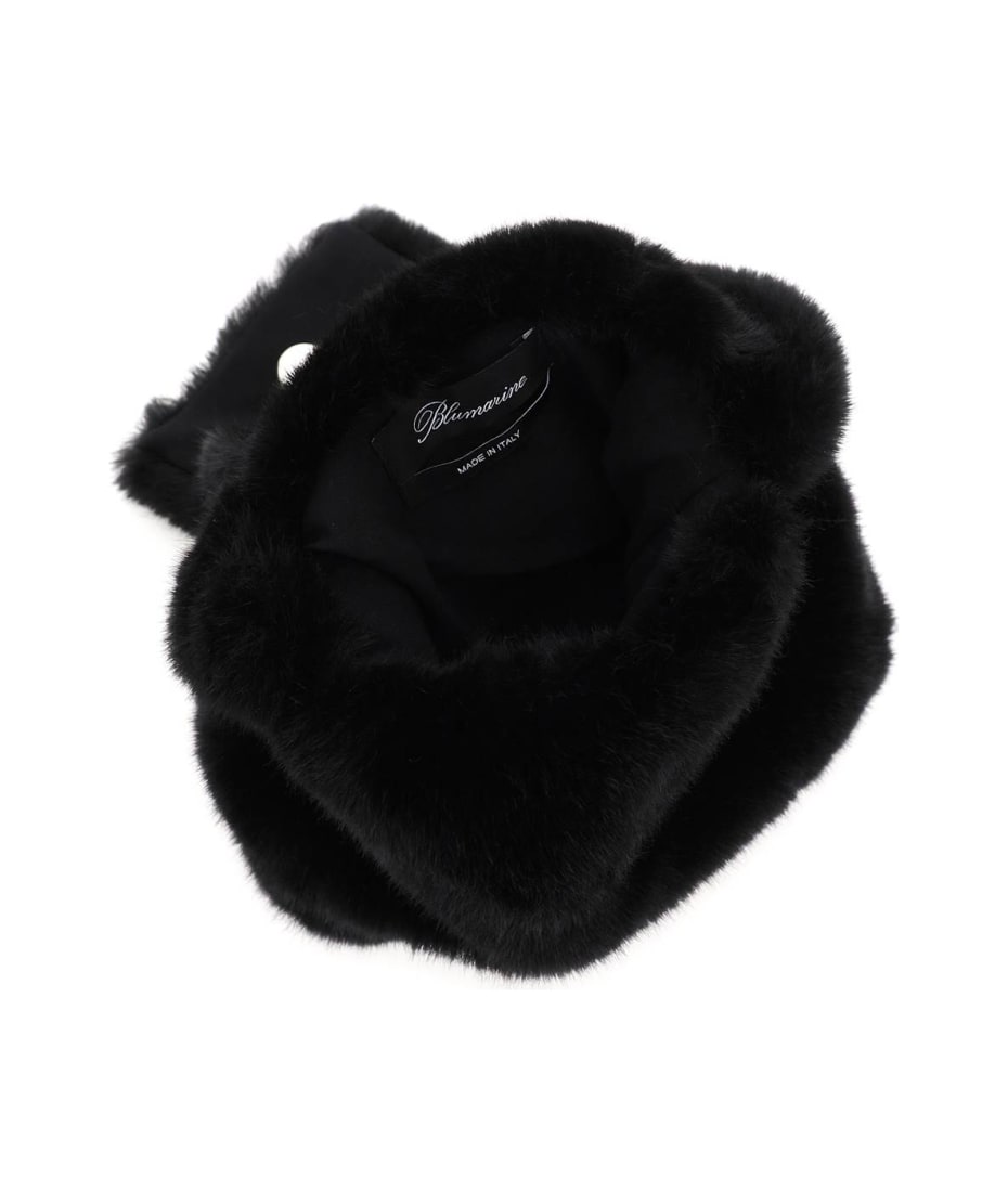 B Strass Brooch Faux Fur Bag In Black