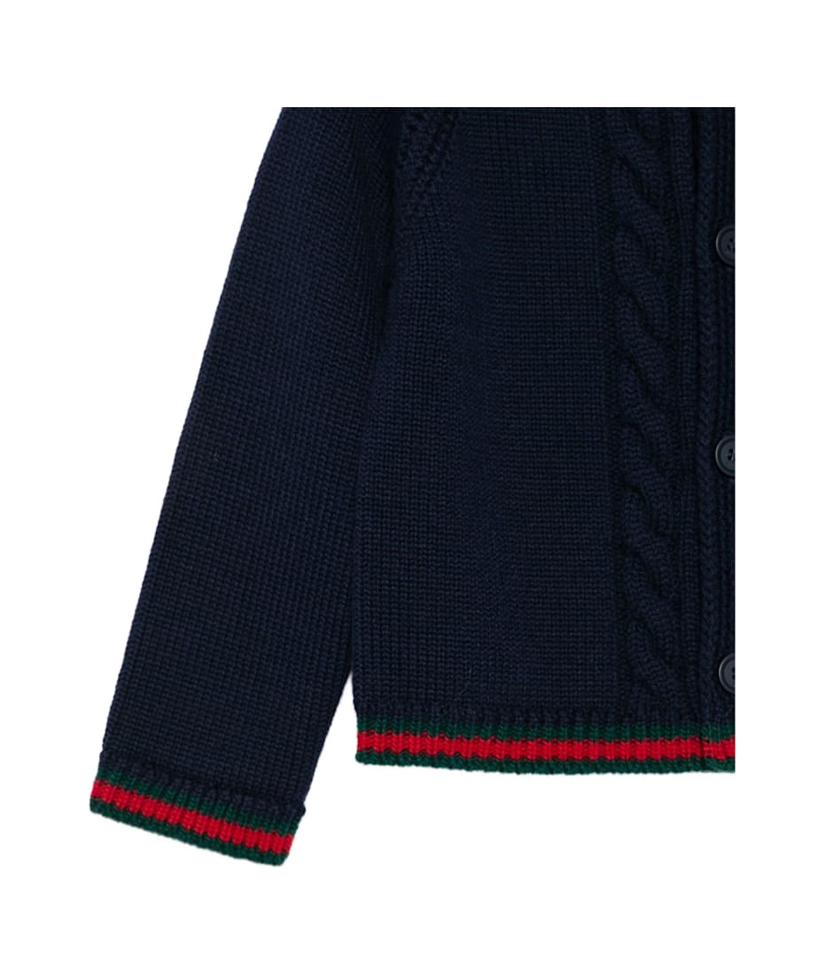 GUCCI グッチ カーディガン ブルゾン 4Yキッズ Gucci Kids Blue Cable-knit Cardigan Jacket | italist, ALWAYS LIKE