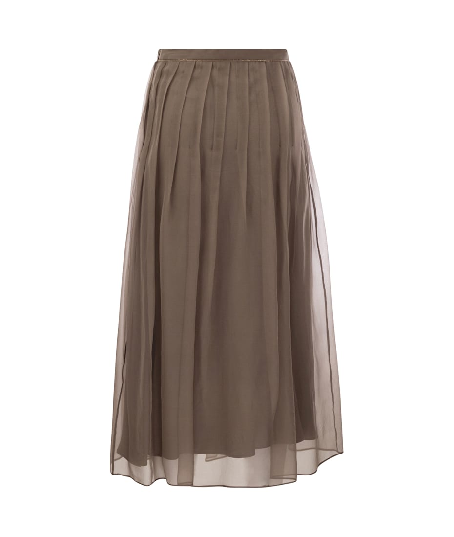 BRUNELLO CUCINELLI★Crispy silk midi pleated skirt Brunello Cucinelli Crispy Silk Chiffon Pleated Midi Skirt