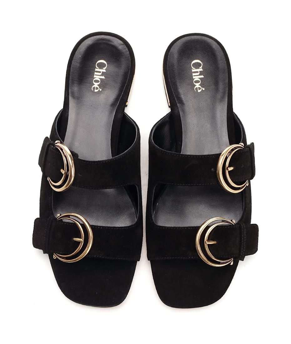 サンダル・ミュール Chloe'  ALIZE FLAT DOUBLE C BUCKLE SLEEPERS BLACK Chloé Alize Flat Double C Buckle Sleepers Black | italist
